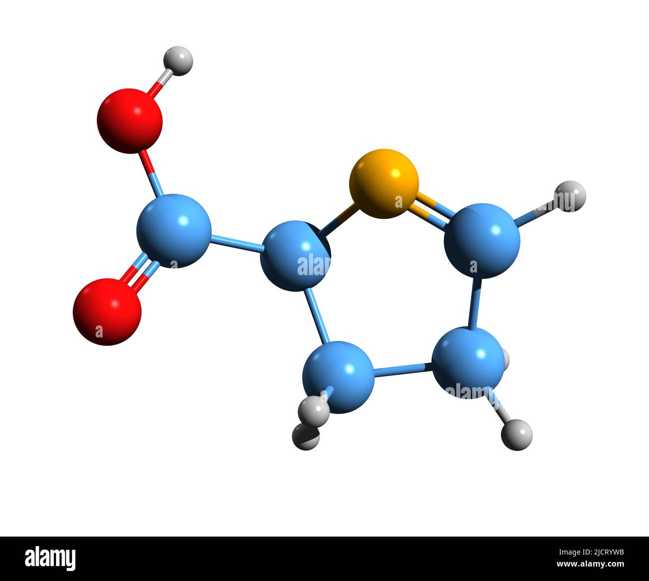 3D image of 1-Pyrroline-5-carboxylic acid skeletal formula - molecular chemical structure of cyclic imino acid isolated on white background Stock Photo
