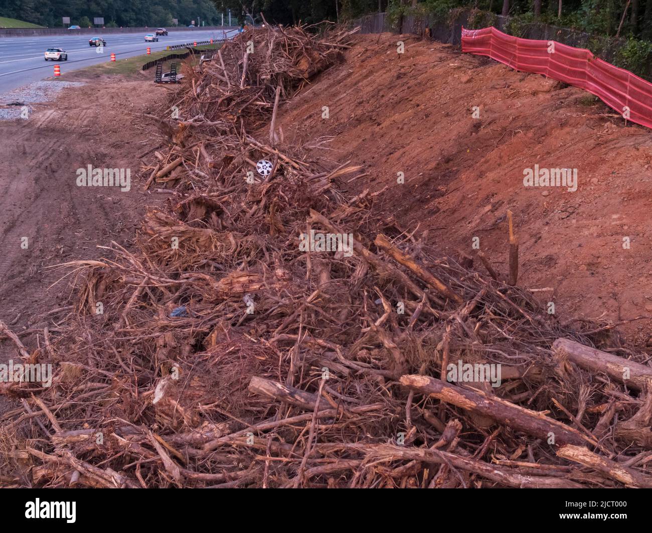 Tree Clearing beside Freeway in Atlanta, Georgia Stock Photo