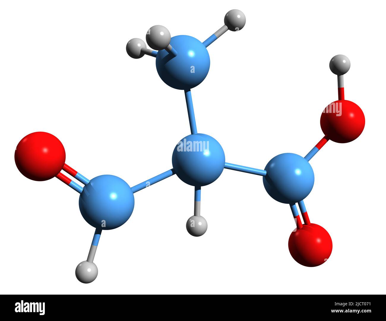 3D image of 2-Methyl-3-oxopropanoic acid skeletal formula - molecular chemical structure of methylmalonate semialdehyde isolated on white background Stock Photo