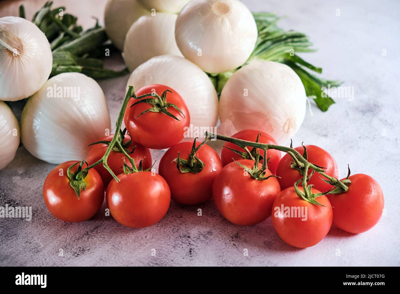 Red onions and tomatoes, main ingredients of gazpacho, Mediterranean