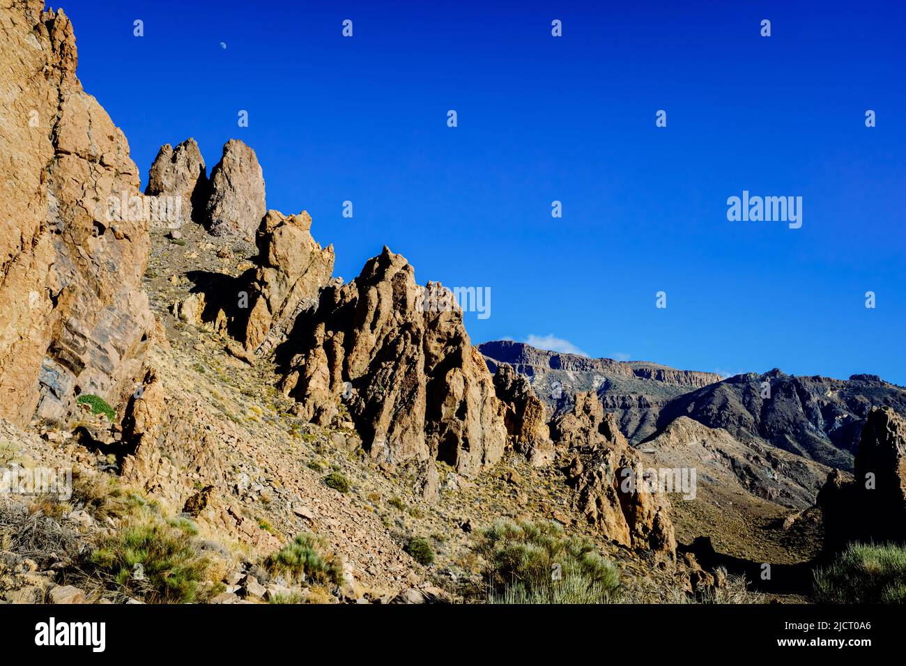 Panoramic landscape in Roques de Garcia, Tenerife, spectacular volcanic rock formations. Stock Photo