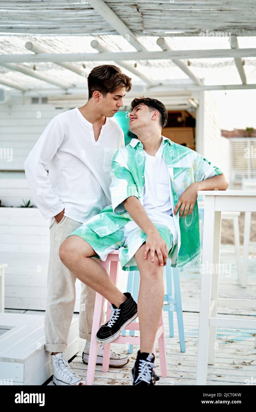 Intimate moment of a gay couple Stock Photo