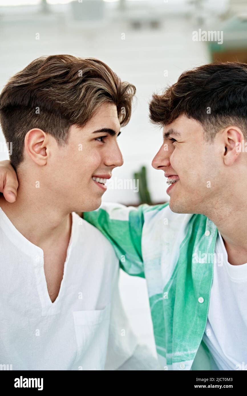 Intimate moment of a gay couple Stock Photo