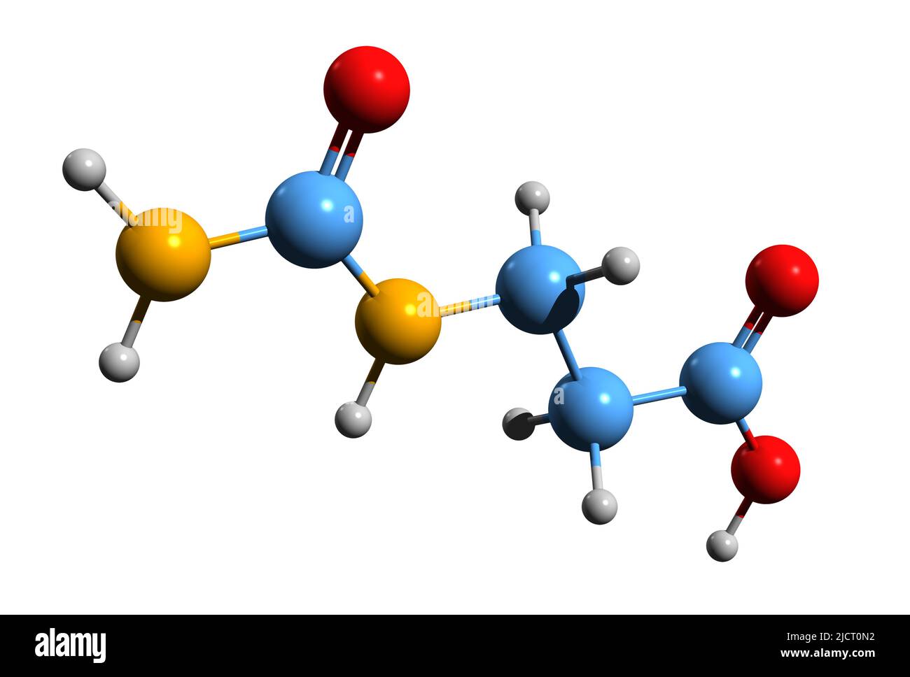 3D image of 3-Ureidopropionic acid skeletal formula - molecular chemical structure of N-carbamoyl-beta-alanine isolated on white background Stock Photo