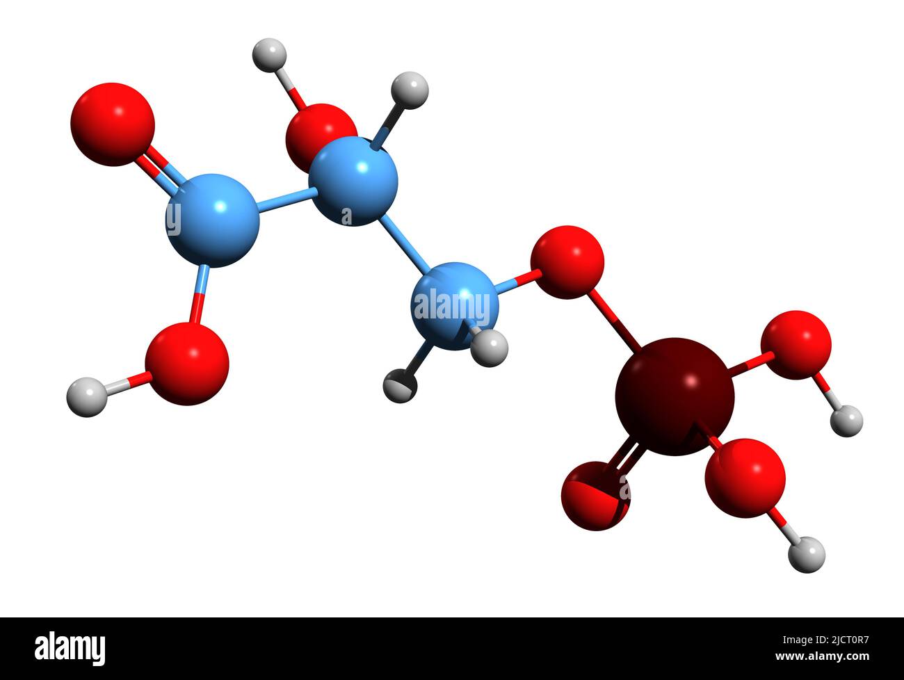 3D image of 3-phosphoglycerate skeletal formula - molecular chemical structure of 3-Phosphoglyceric acid isolated on white background Stock Photo