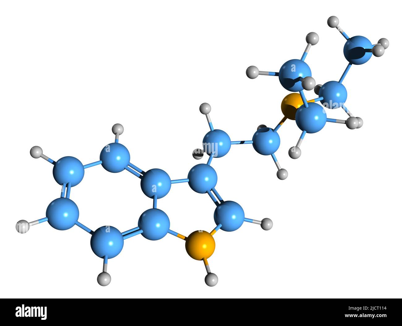 3D image of 4-HO-DET skeletal formula - molecular chemical structure of  4-hydroxy-diethyl-tryptamine, isolated on white background Stock Photo