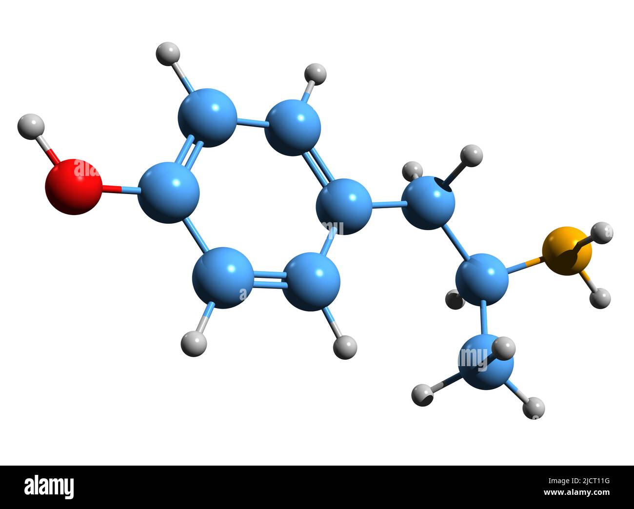 3D image of 4-Hydroxyamphetamine skeletal formula - molecular chemical structure of 4HA isolated on white background Stock Photo