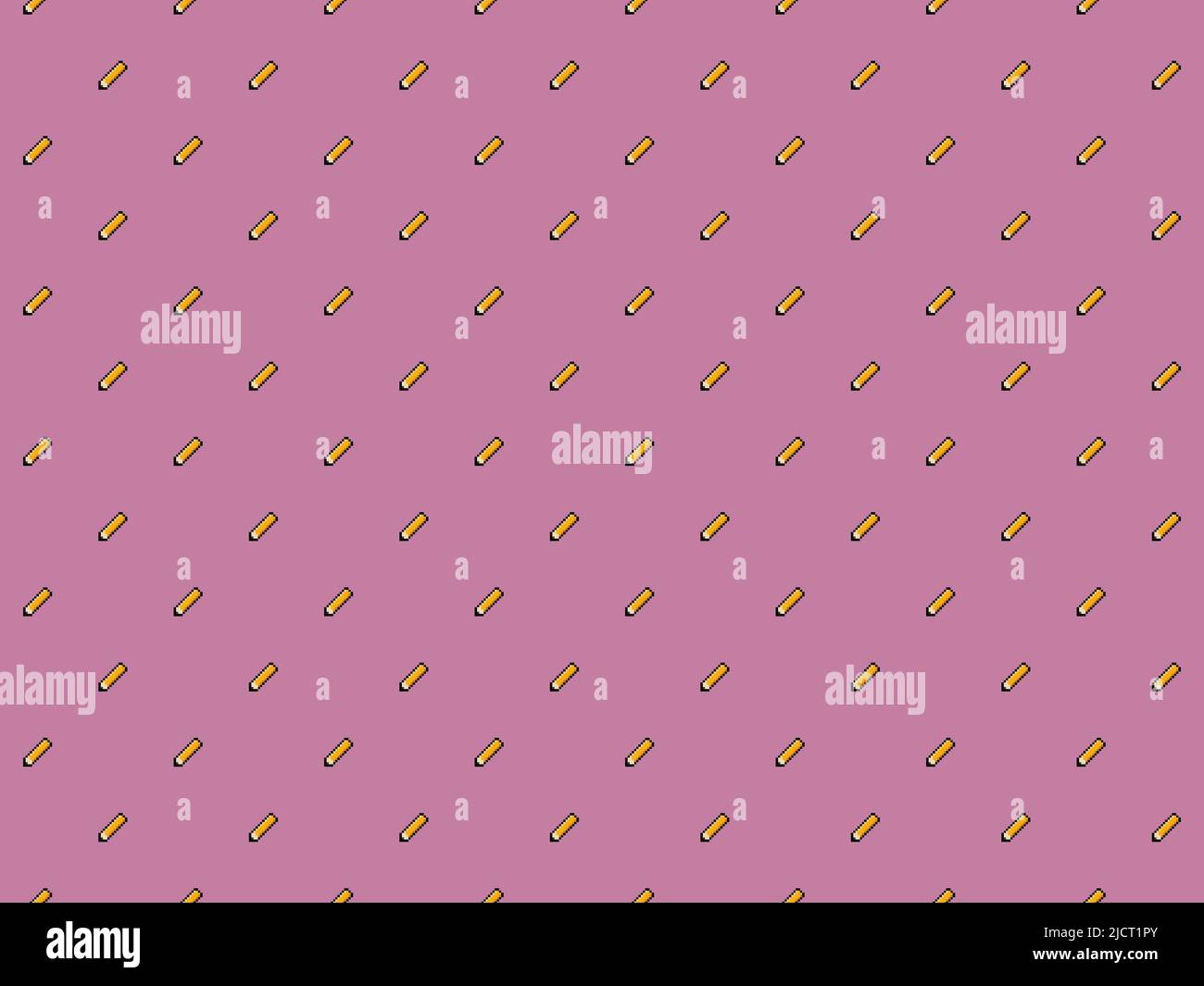Pixel 8 bit yellow pencil on pink background - high resolution seamless pattern Stock Photo