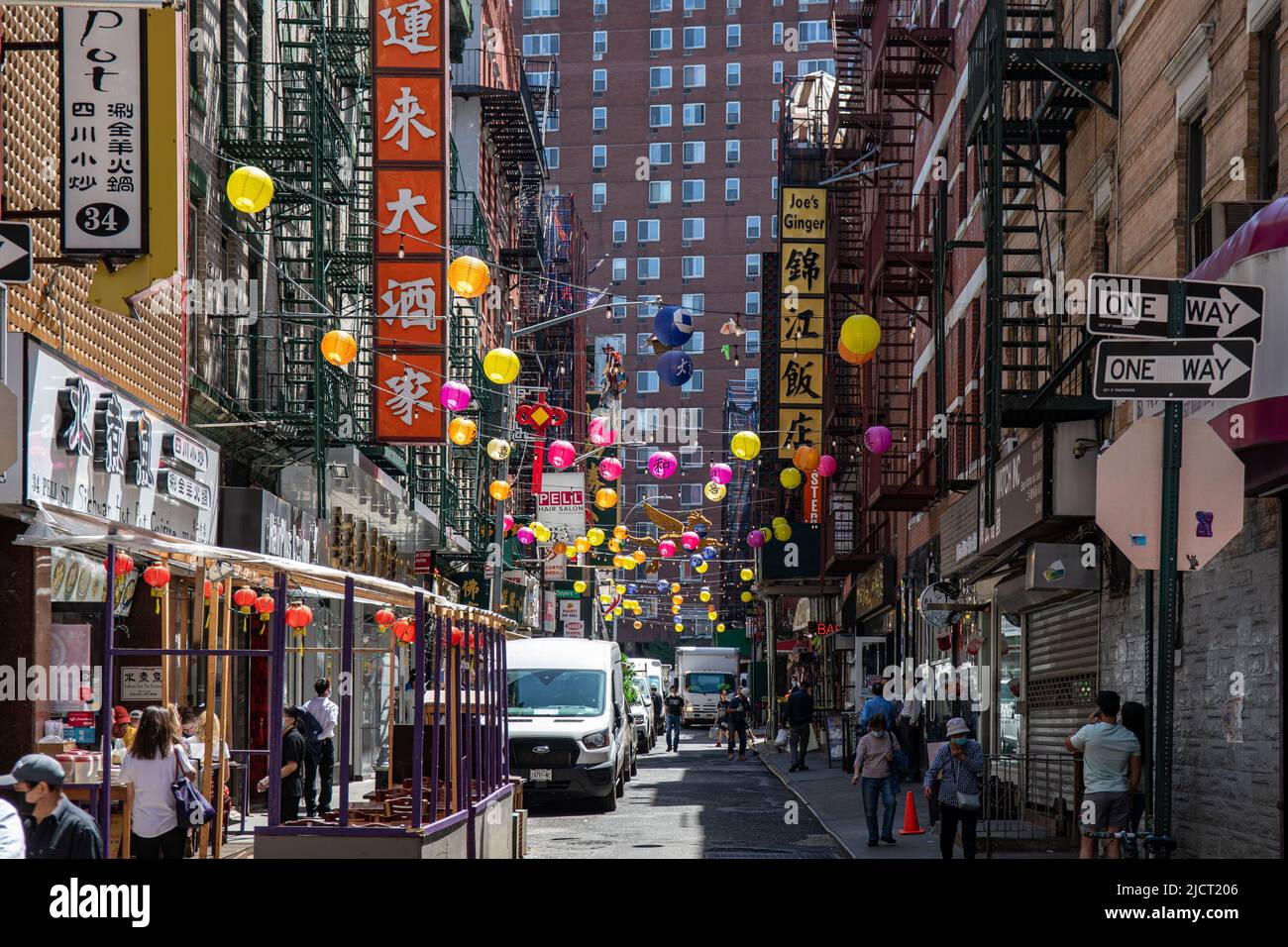 Pell Street street view in Chinatown district of Manhattan, New York City, United States of America Stock Photo