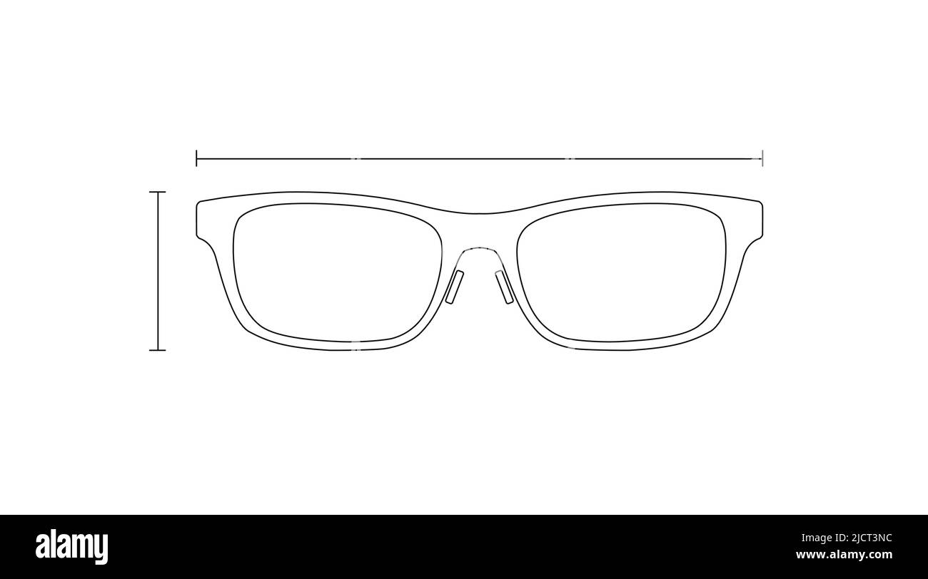 Printable Spectacle Frame Ruler Vector Isolated Illustration of a black Glasses frame with measures on ...