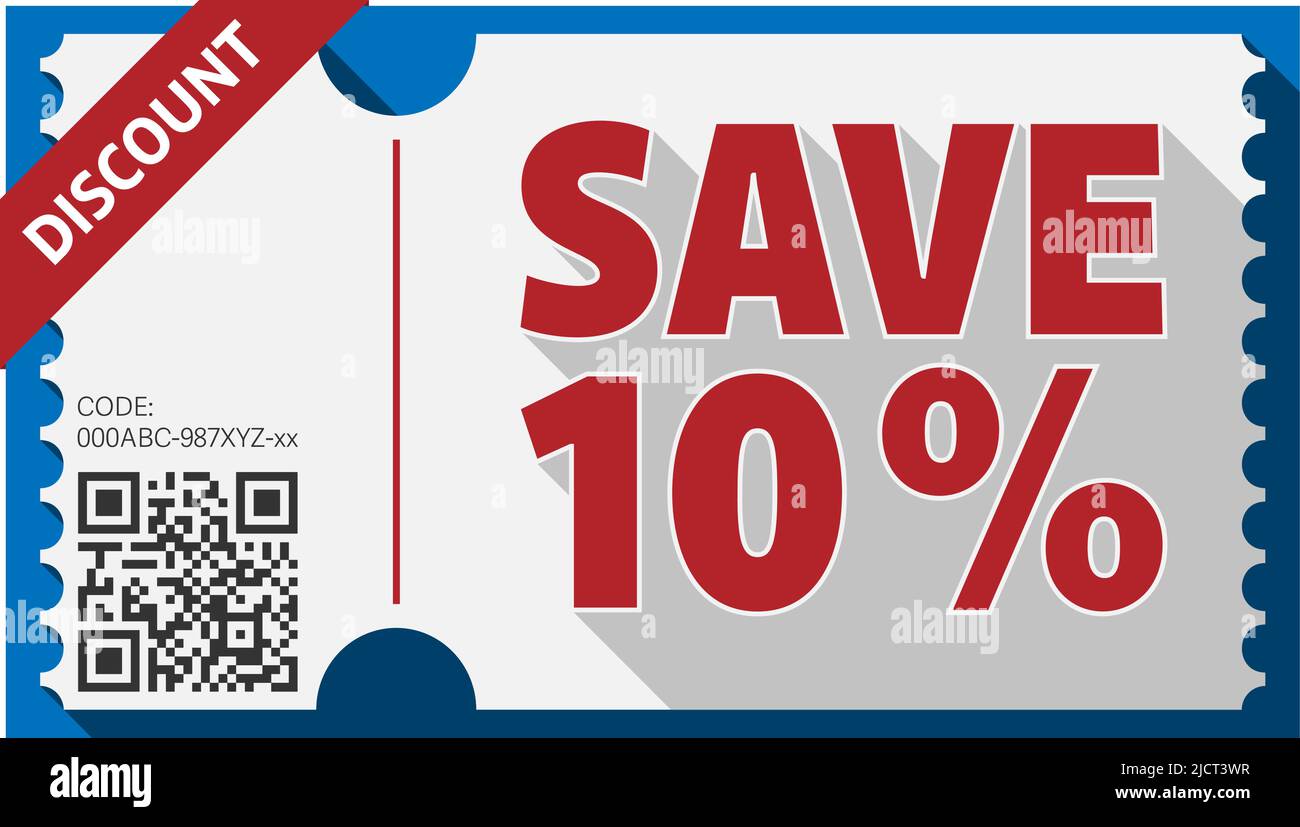 SAVE 10 Percent, discount coupon template isolated on white, vector illustration Stock Vector