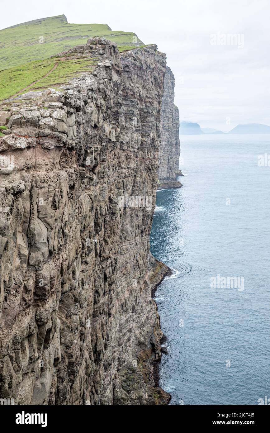 Sea cliffs close to Leitisvatn (Sørvágsvatn) lake, Vagar Island, Faroe Islands Stock Photo