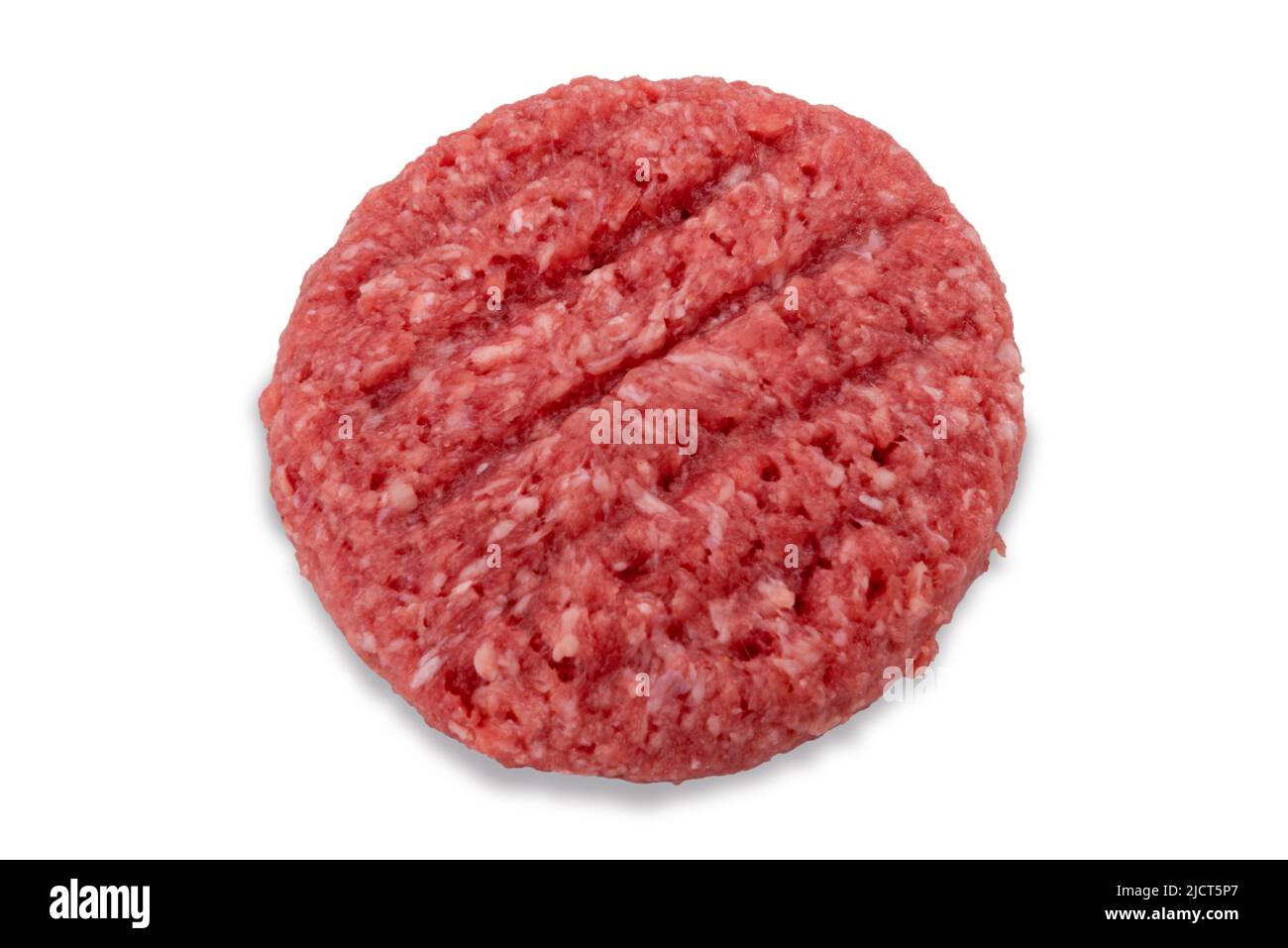 Raw fresh beef burgers for hamburger isolated on white, clipping path included, top view Stock Photo