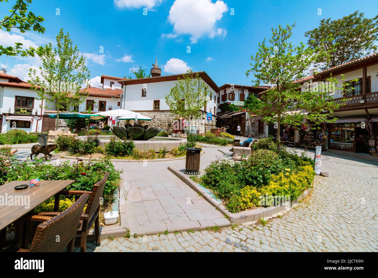 Park in the Ankara Castle with traditional Turkish houses. Ankara ...