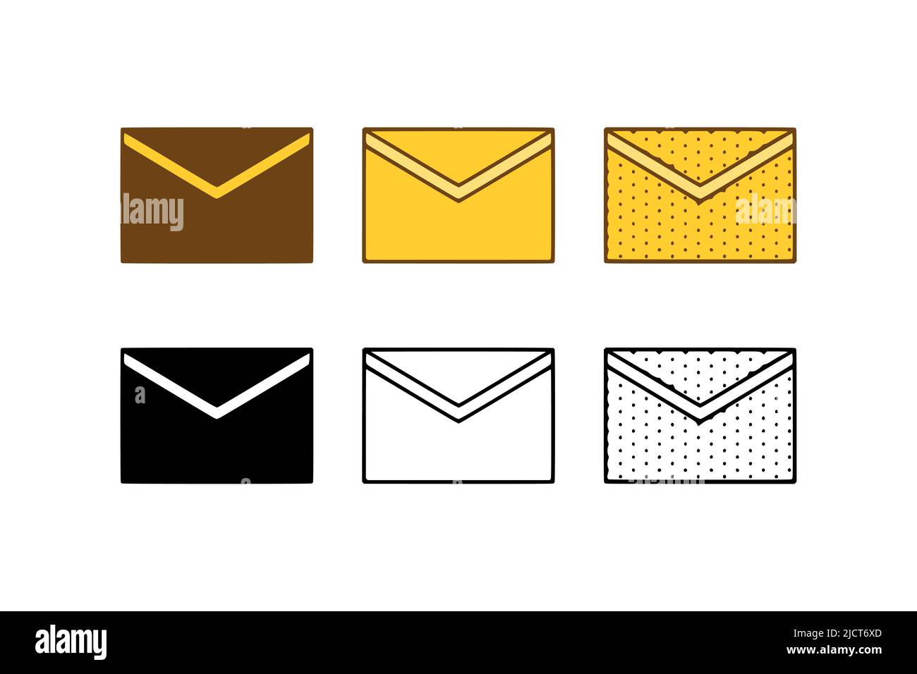 Vector set of envelopes in doodle style on white background Stock