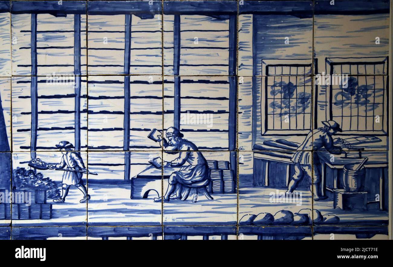 Delftware (glased earthenware) decorated with pottery factory in Bolsward. Atrributed to Dirk Danser (1698-1763). c. 1745-1765. Rijksmuseum. Amsterdam Stock Photo