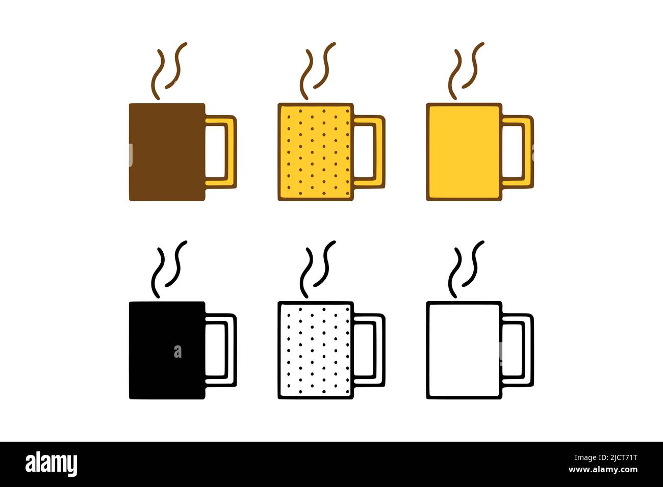 Vector set of mugs with hot drink in doodle style on white background ...