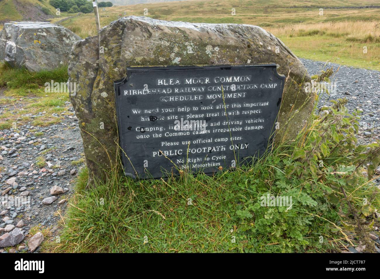 Ribbleshead Railway Construction Camp monument beside the  Ribblehead Viaduct in the Ribble Valley at Ribblehead, in North Yorkshire, England. Stock Photo