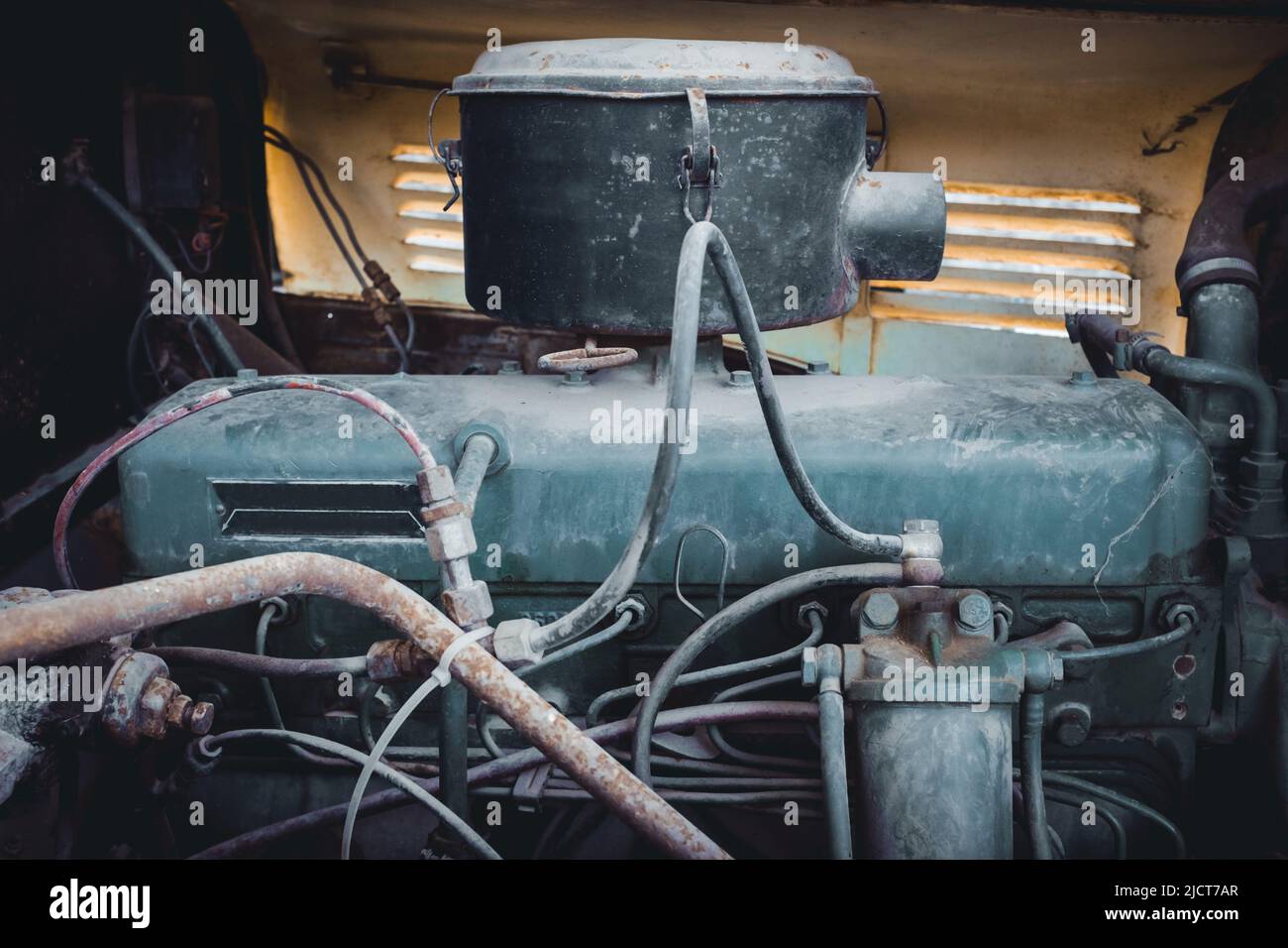Closeup of old combustion engine. German made bus, circa 1920. Stock Photo