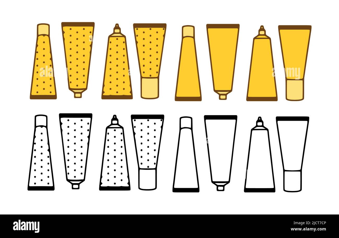 Vector set of cosmetic creams tubes in doodle style on white background ...