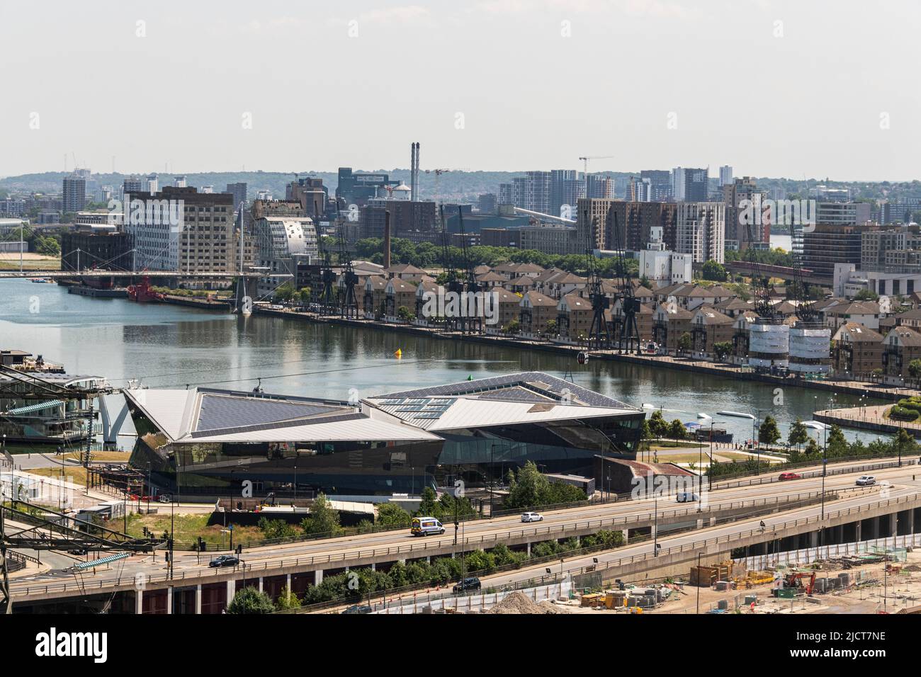 Aerial view of City Hall, Home to the Mayor of London in The Royal Docks, Newham in East London. Stock Photo