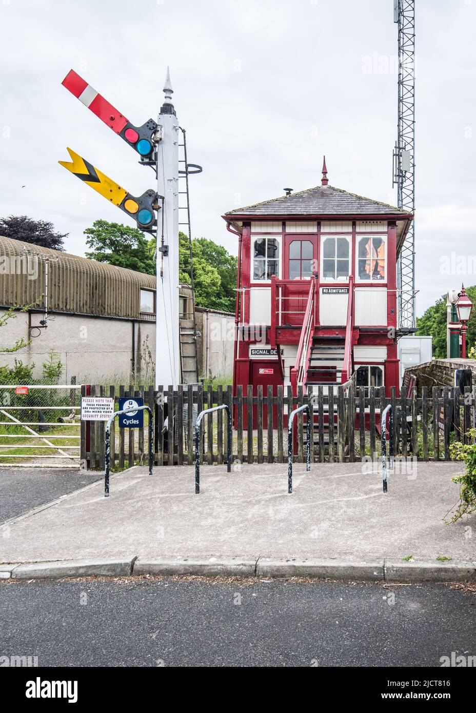 The preserved signal box adjacent to Settle railway station on the Settle & Carlisle line, opened occasionally for the public to view. Stock Photo