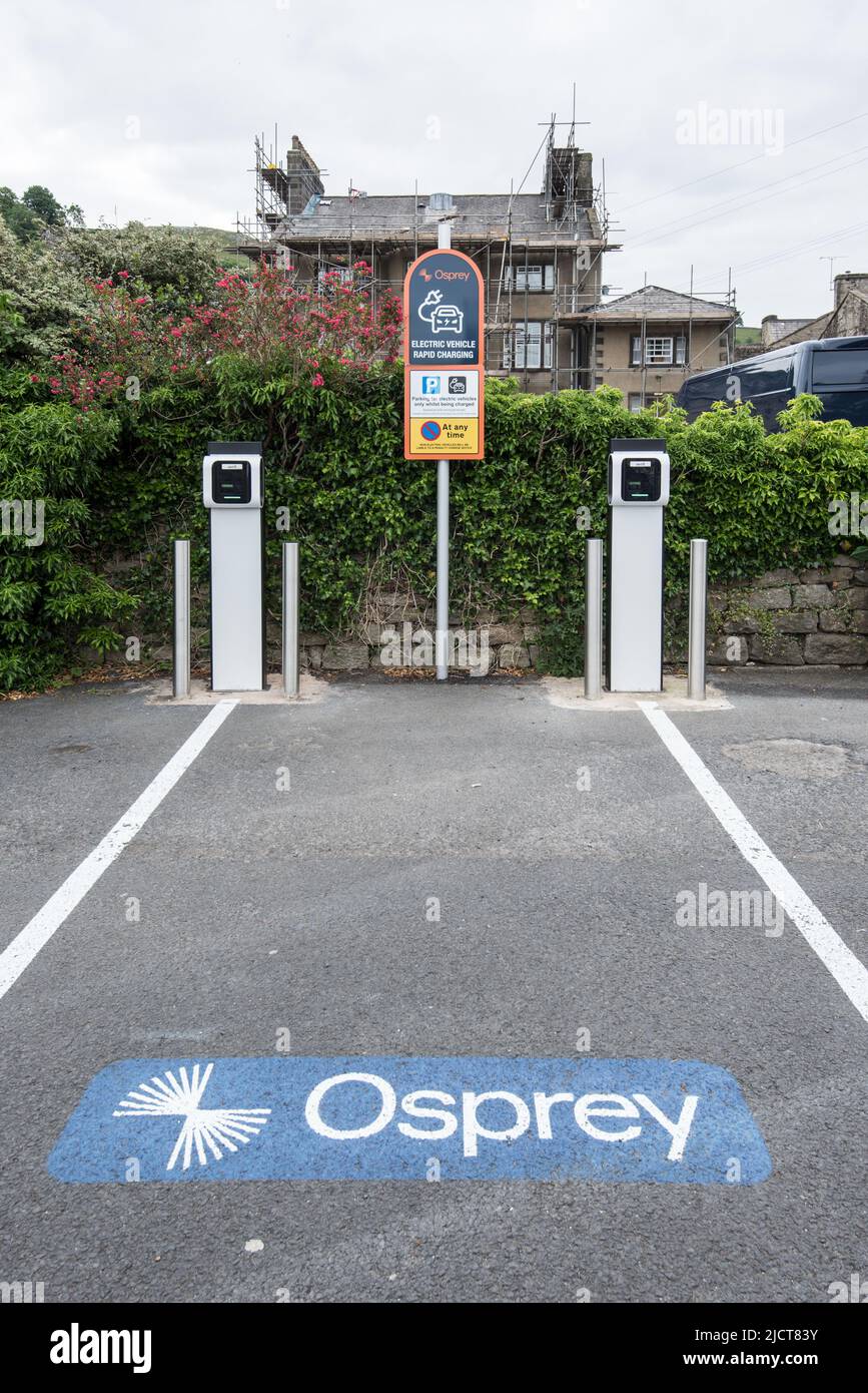 Electric Vehicle Charging Network , Osprey Charging includes these at the market town of Settle (located in Ashfield car park) Stock Photo