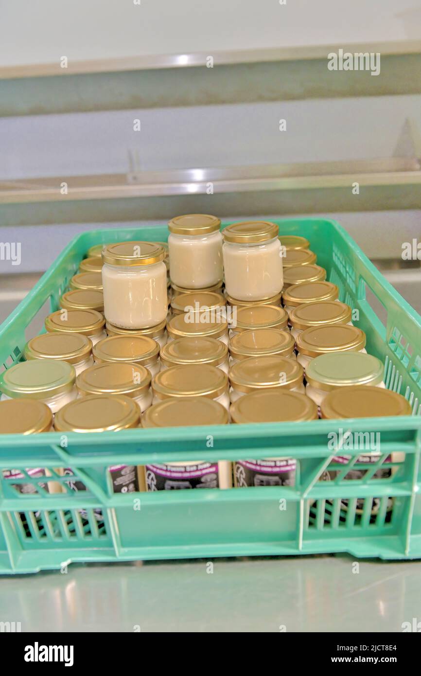 Box with jars of cream cheese Stock Photo Alamy