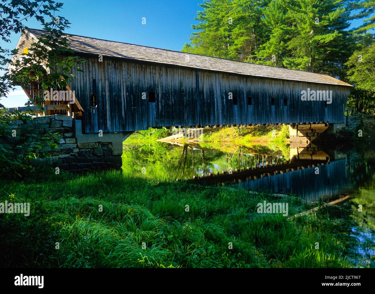 Hemlock Covered Bridge in Fryeburg, Maine. Built in 1857, this covered