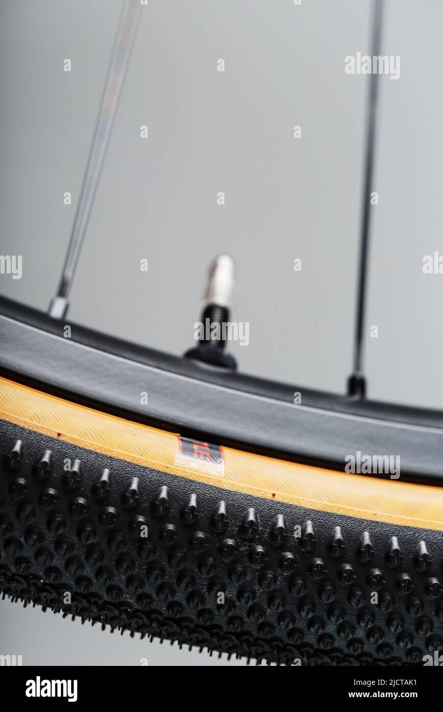 Presta bicycle nipple on the rim for swapping wheels closeup Stock Photo Alamy