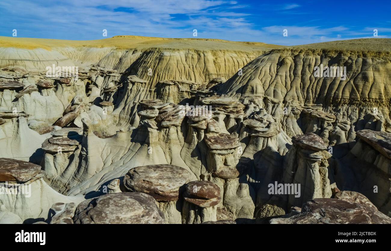 Weird sandstone formations created by erosion at Ah-Shi-Sle-Pah Wilderness Study Area in San Juan County near the city of Farmington, New Mexico. Stock Photo