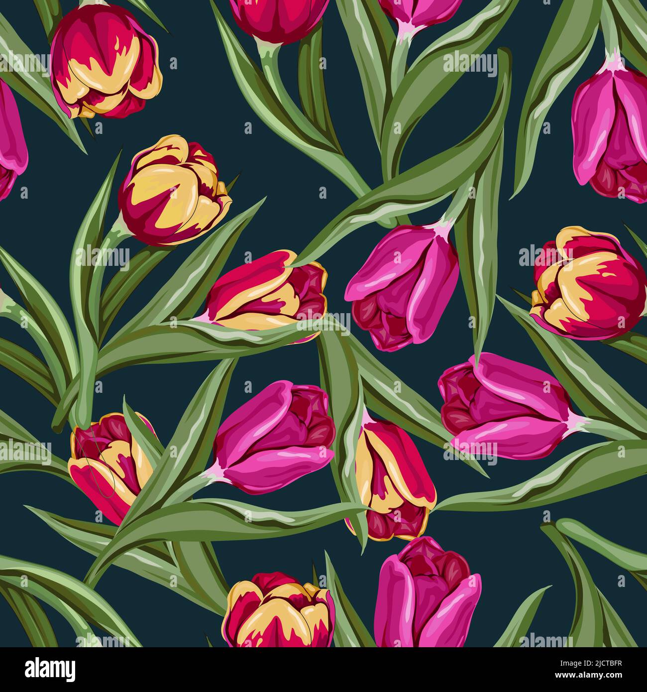 Tulips colorful seamless pattern design, floral spring tulip flowers ...
