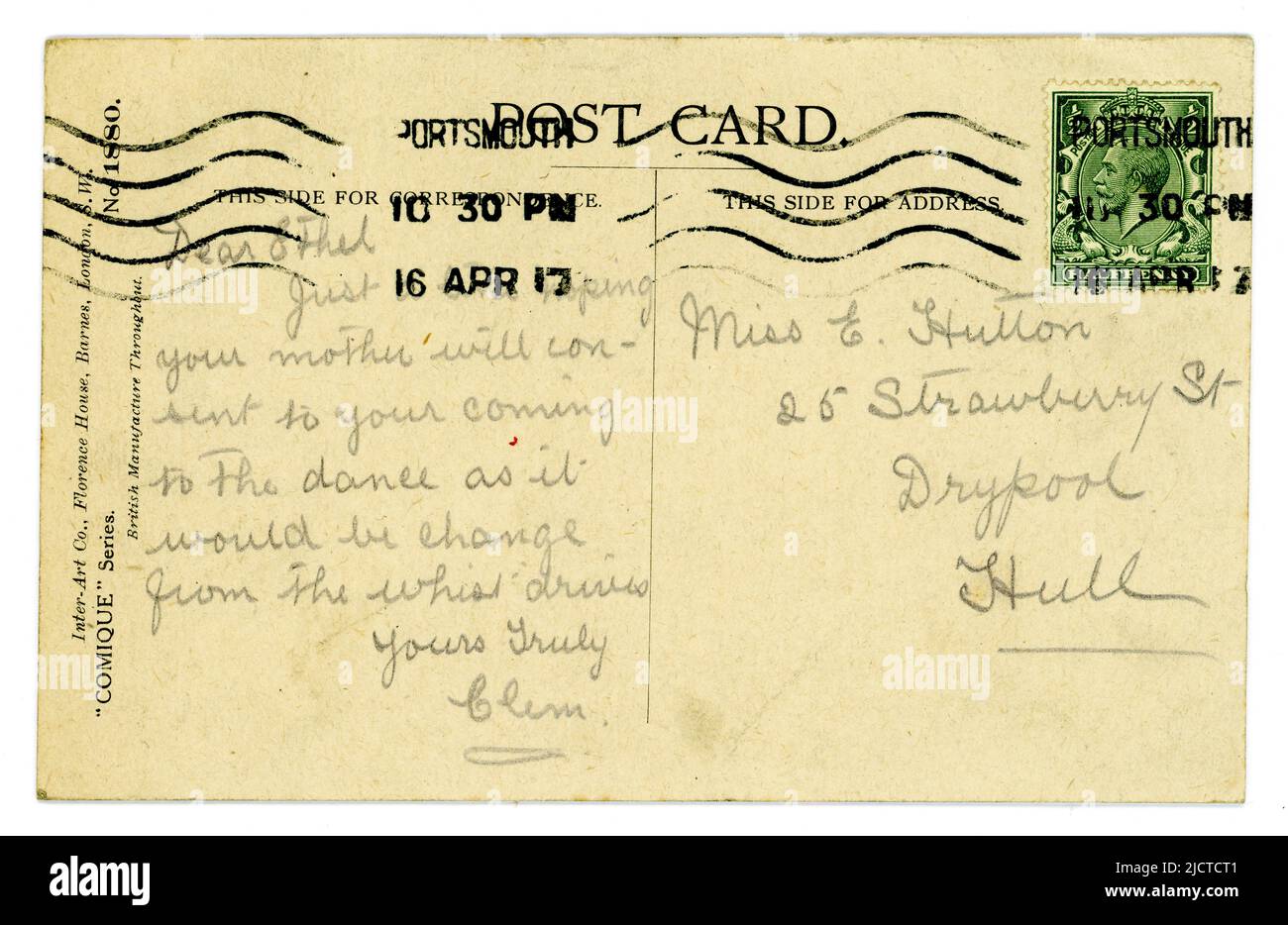 Original WW1 era written postcard posted 16 April 1917 Stock Photo Alamy