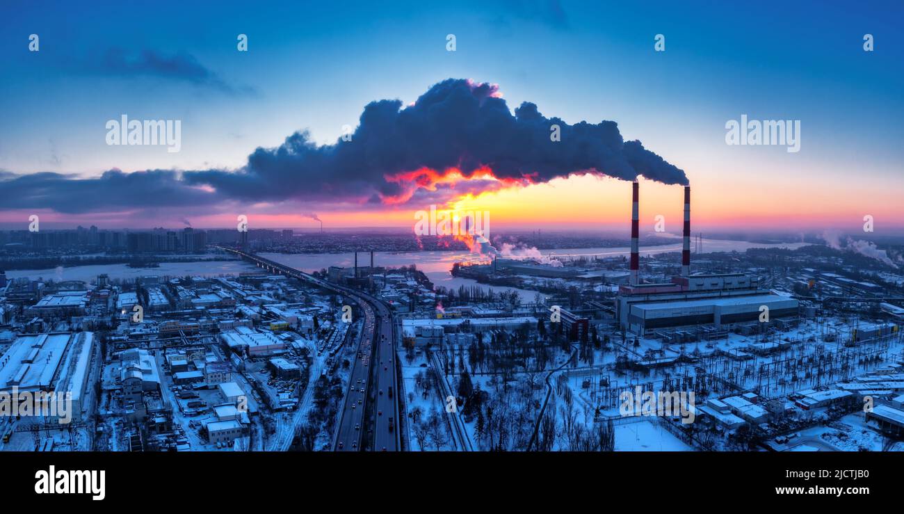 Greenhouse gas emissions. Pollution of factories. Dirty air over the