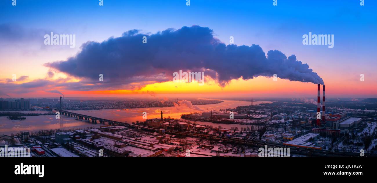 Greenhouse gas emissions. Pollution of factories. Dirty air over the