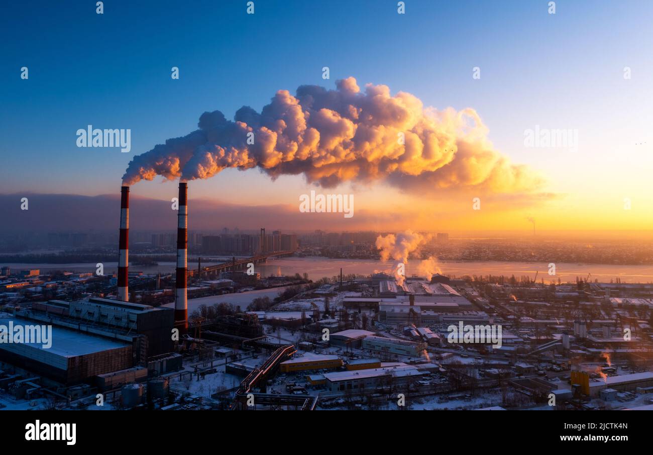 Greenhouse gas emissions. Pollution of factories. Dirty air over the