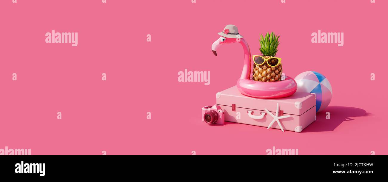 Summer vacation concept on pink background 3d render 3D illustration Stock Photo