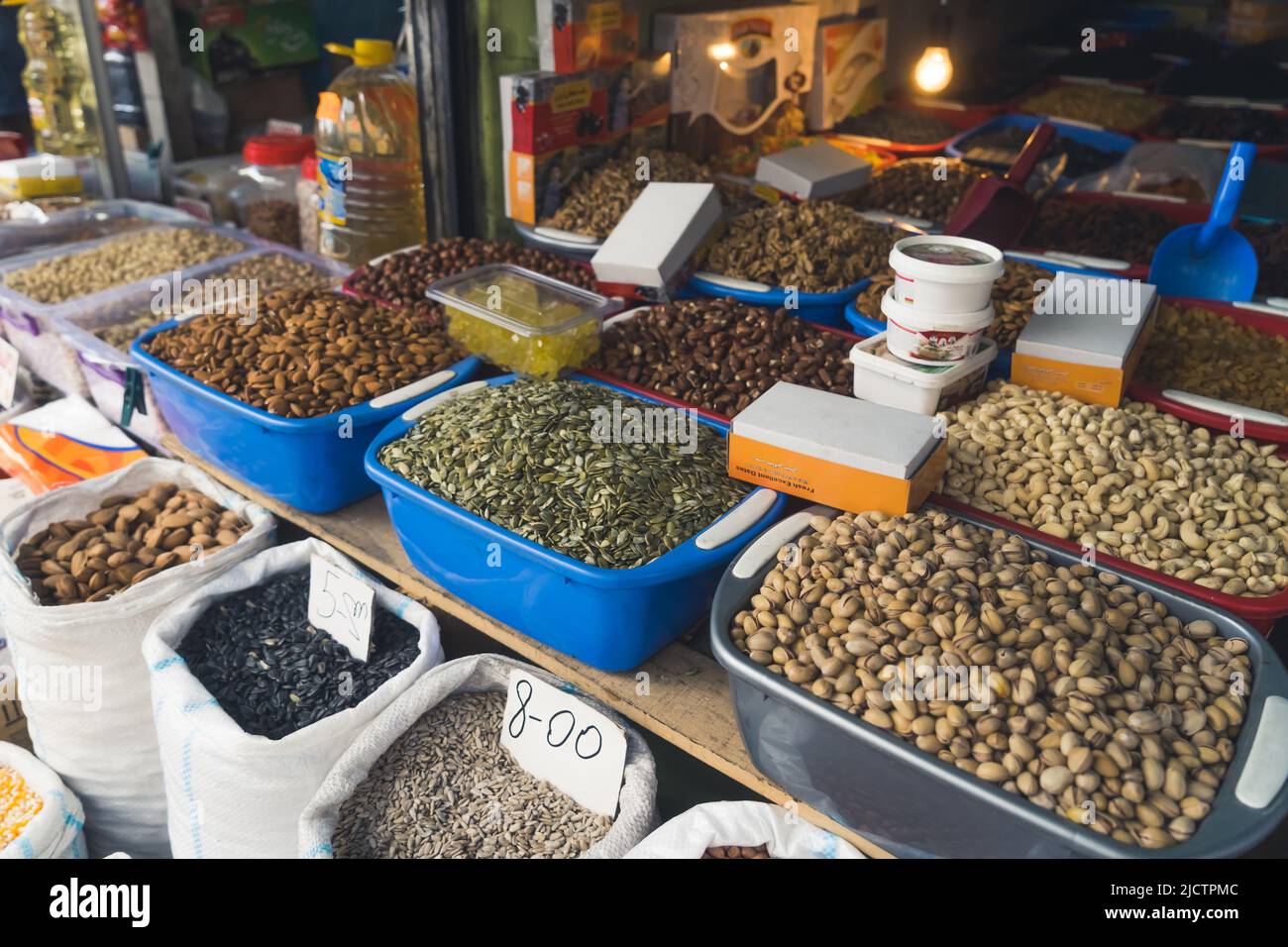 counter of nuts, walnuts and almonds in Tbilisi, High quality photo Stock Photo Alamy