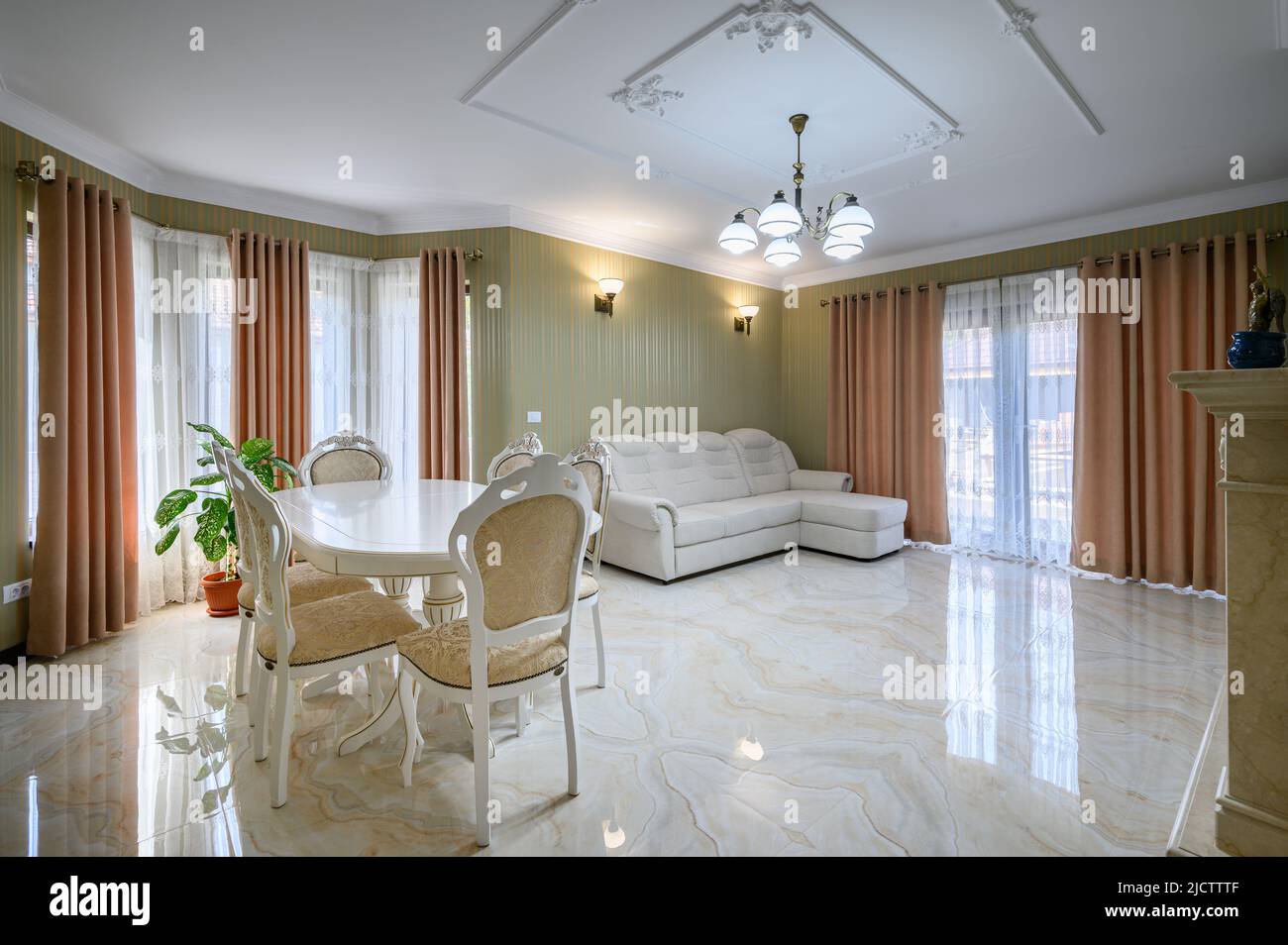 Classic living room interior design with marble floor Stock Photo - Alamy