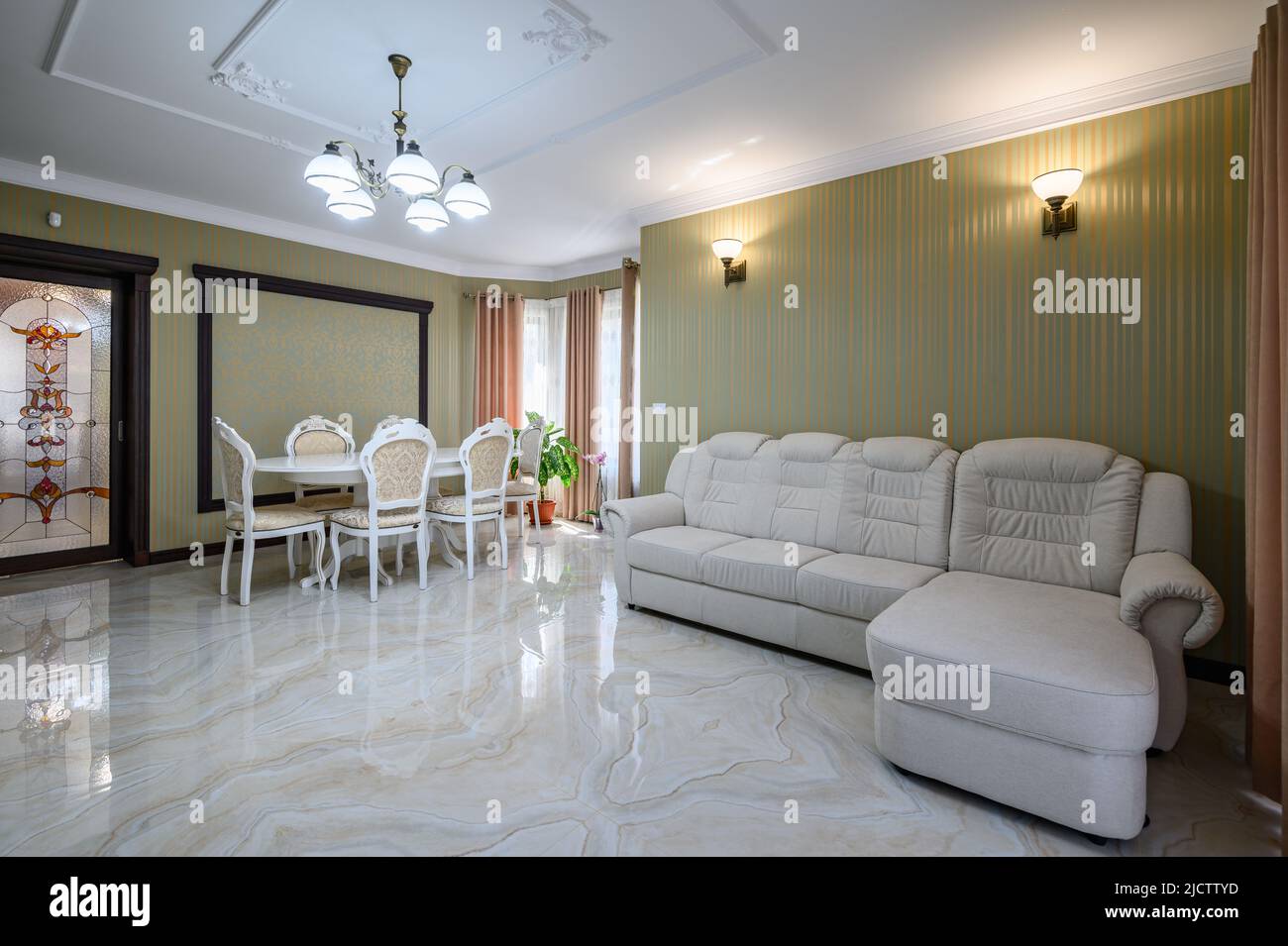 Classic living room interior design with marble floor Stock Photo - Alamy