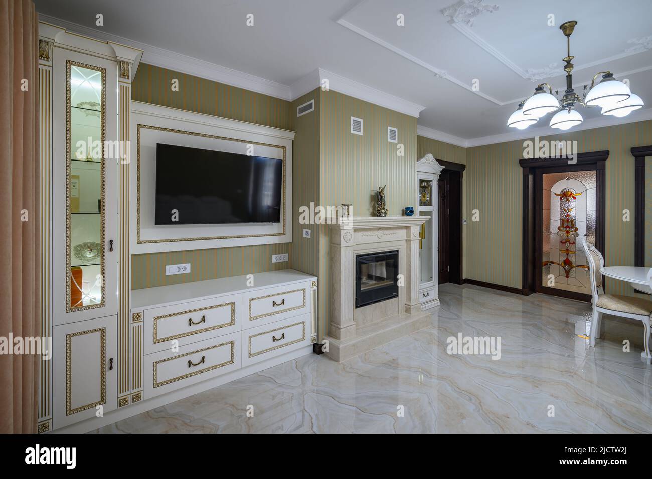 Classic living room interior design with marble floor Stock Photo Alamy