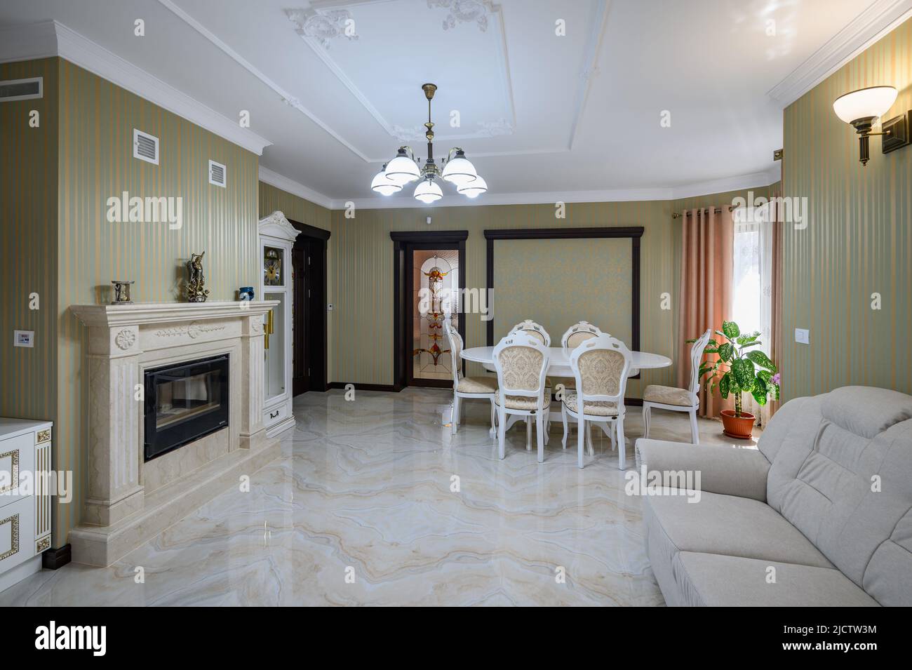Classic living room interior design with marble floor Stock Photo - Alamy