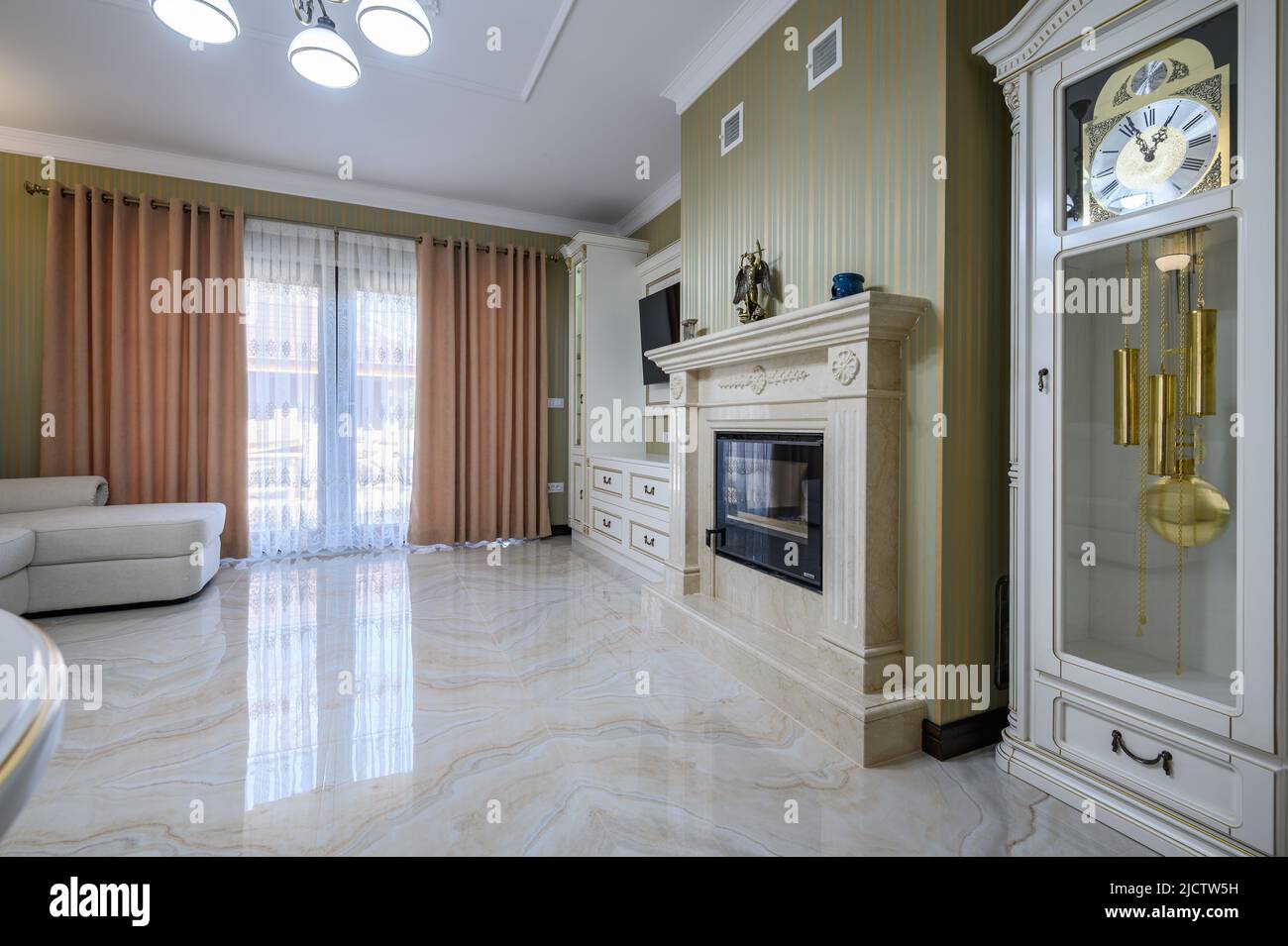 Classic living room interior design with marble floor Stock Photo - Alamy