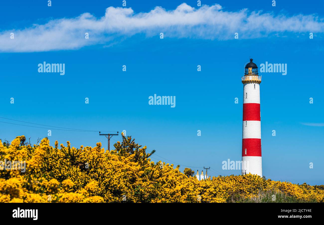 Tarbat Ness Lighthouse, Portmahomack, Highland, East Coast of Scotland, UK Stock Photo