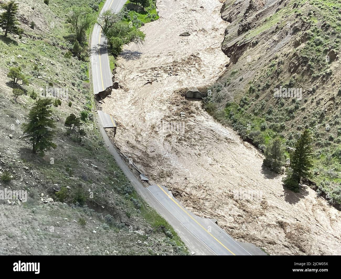 Yellowstone, United States. 13th June, 2022. The north entrance road from Gardiner to Mammoth is
