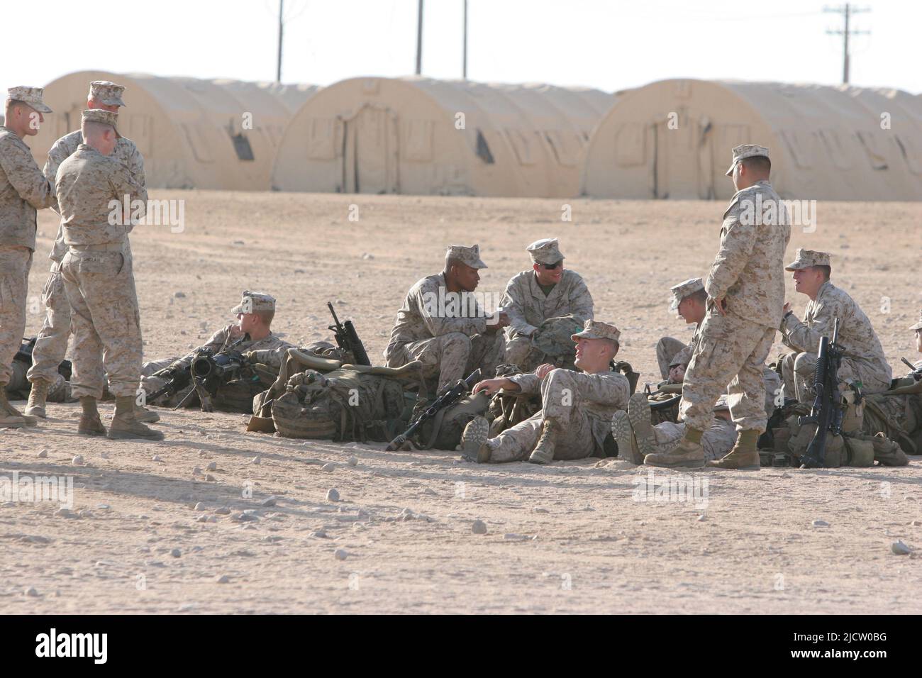 U.S. Marines with 1st Battalion, 8th Marine Regiment (1/8), 2D Marine Division, stage their gear