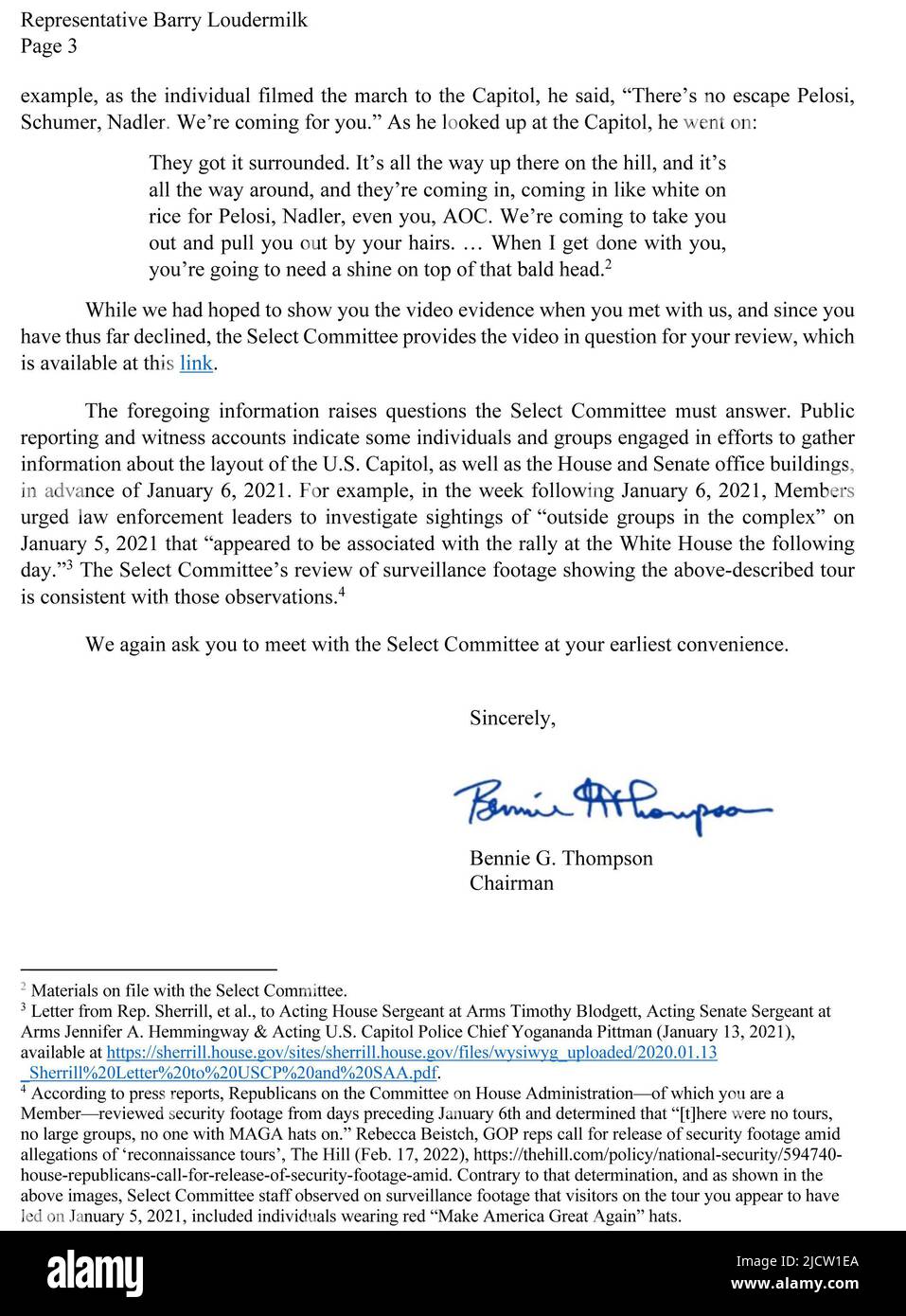 June 15, 2022, Washington, District of Columbia, USA: In a letter to Barry Loudermilk, R-Ga., committee Chairman Bennie Thompson, D-Miss., wrote surveillance video shows the Georgia congressman leading a tour of approximately 10 people to at the Rayburn, Longworth, and Cannon House Office buildings as well as entrances to tunnels that lead to the Capitol building. The House select committee investigating the Jan. 6 assault on the Capitol released new surveillance footage on Wednesday showing GOP Rep. Barry Loudermilk leading a group of people on a tour of the Capitol complex the day before the Stock Photo