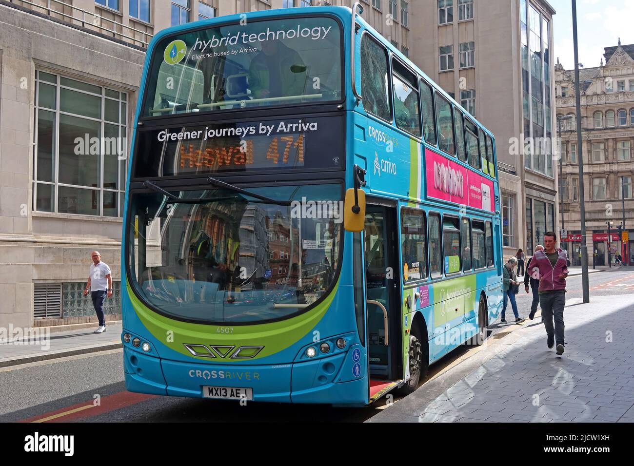 Mersey cross-river bus service 471 to Heswall, Arriva hybrid technology, off Castle Street, in Liverpool, Merseyside, England, L2 0NR Stock Photo