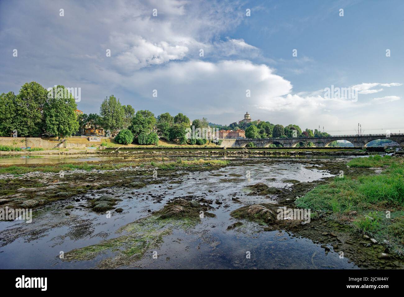 Turin, Italy. 15th June, 2022. The Po, the longest and largest river in Italy, reduced to a torrent by the prolonged drought. Credit: MLBARIONA/Alamy Live News Stock Photo