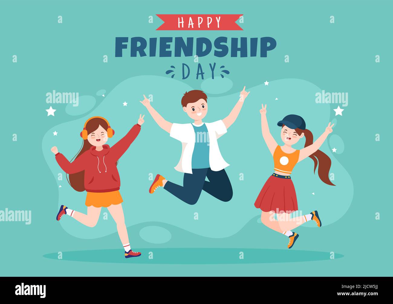 Happy Friendship Day Cute Cartoon Illustration with Young Boys and ...